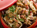 Tagliatelle mit Pilzen nd Rumpsteak